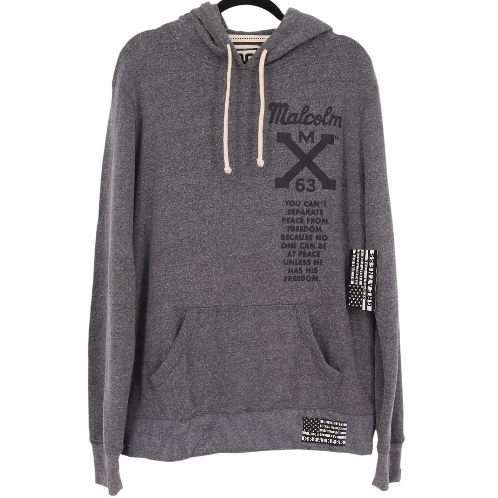 Roots of Fight Malcolm X 63 Hoodie Mens Size L Charcoal Gray Graphic Sweatshirt